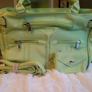 Zippered 6 pocket microfiber handbag